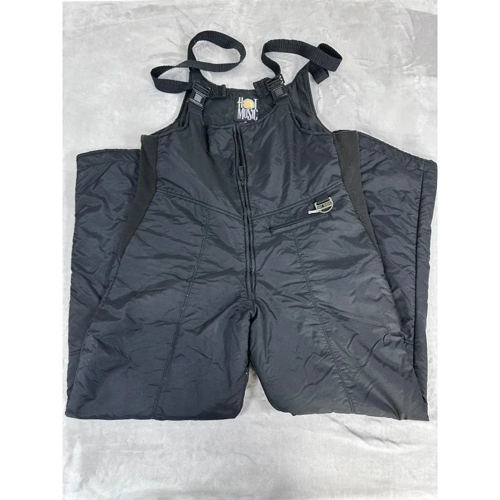 Hot Music Snow Bibs Overalls Mens 40 Black Excellent Vintage Insulated Ski Pants
